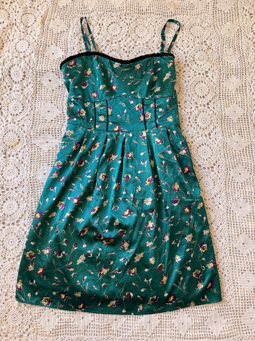 Elegant Romy Emerald Green Abstract Floral Faux-Corset Stretchy Dress